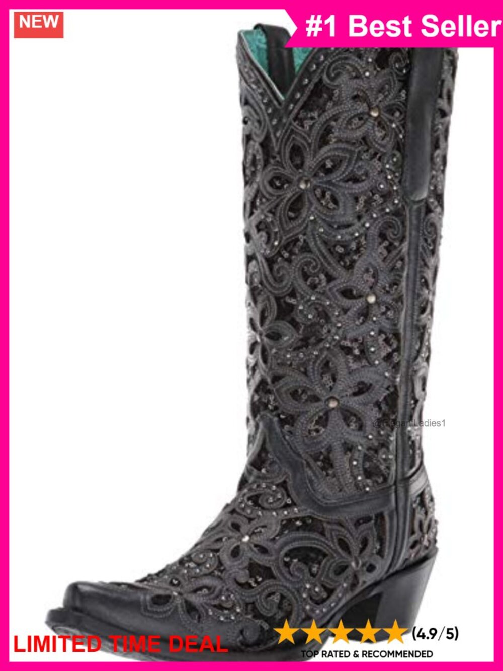 Corral Boots Cowhide Western Boots Inlay Embroidery Studs Snip Toe
